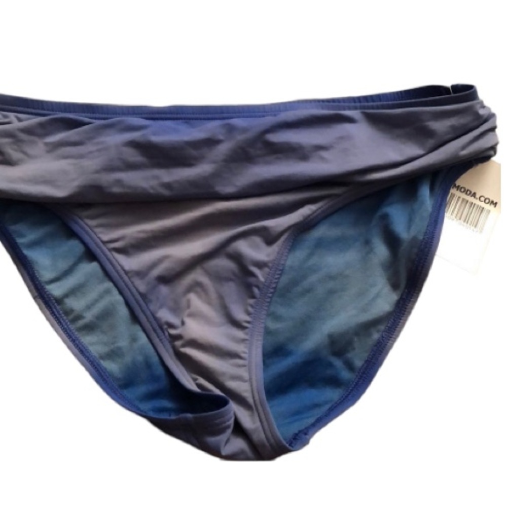 Tommy Bahama size large blue tie dye bikini bottom shirred at waist NWT